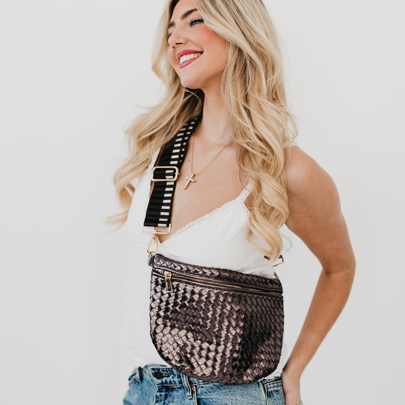 The Westlyn Woven Bag in Metallic Gunmetal