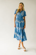 The Radford Embroidered Maxi Dress in Blue