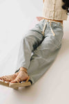 The Yorkana Eyelet Waist Barrel Jean in Striped Denim