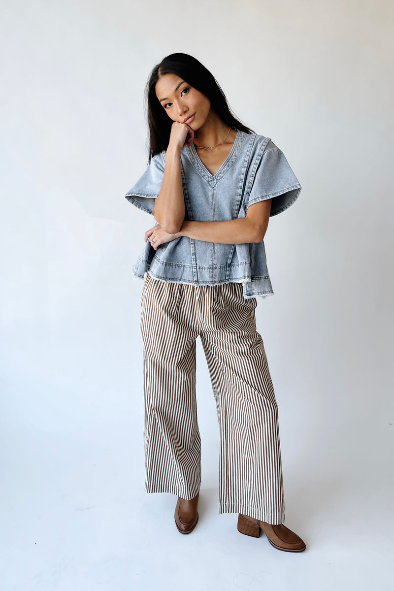 The Kirby V-Neck Blouse in Light Denim