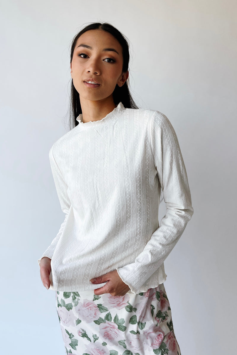 The Leah Mock Neck Blouse in Ivory