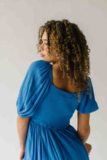 The Munson Intricate Ruffle Maxi Dress in Blue