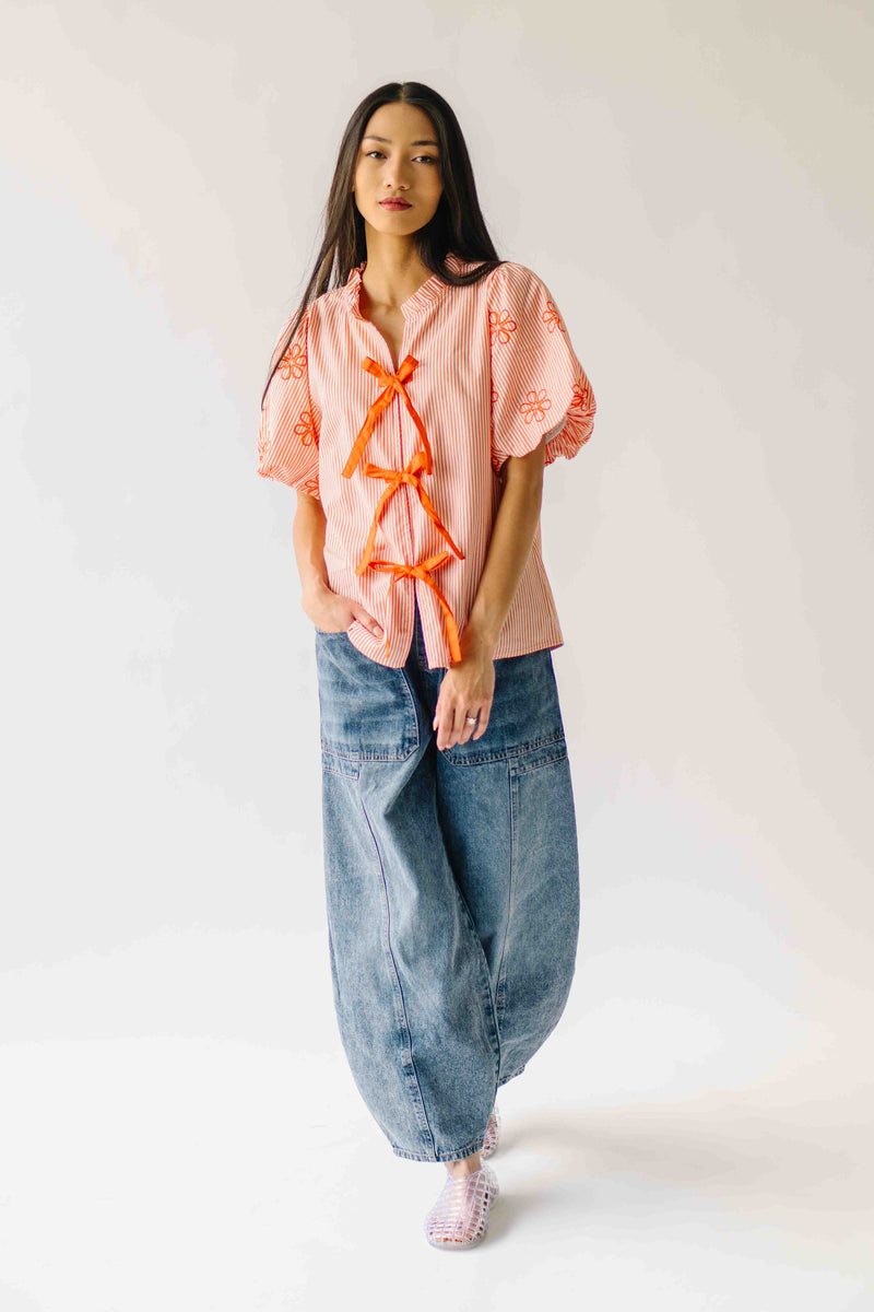 The Jandi Tie Front Blouse in Orange Stripe
