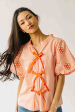 The Jandi Tie Front Blouse in Orange Stripe