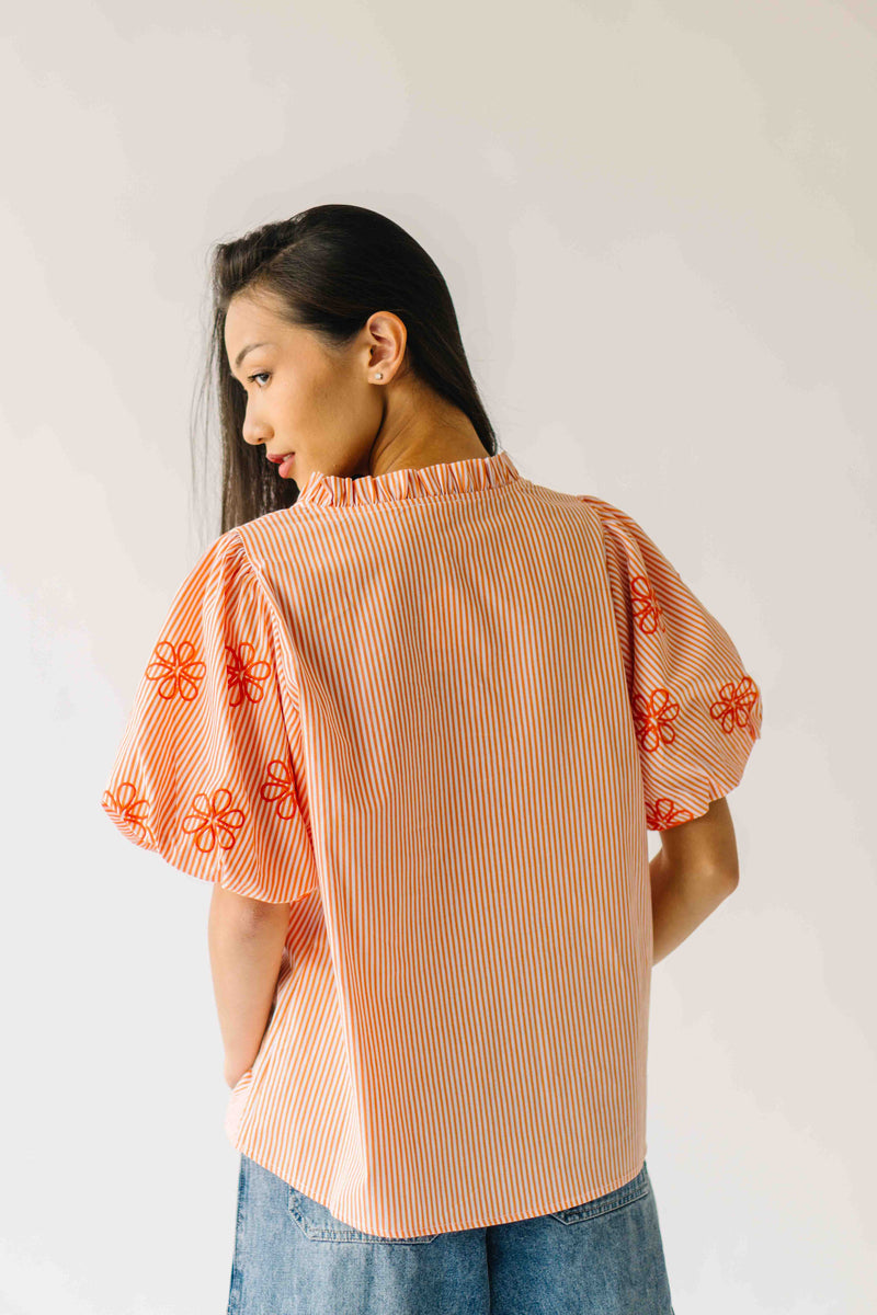 The Jandi Tie Front Blouse in Orange Stripe