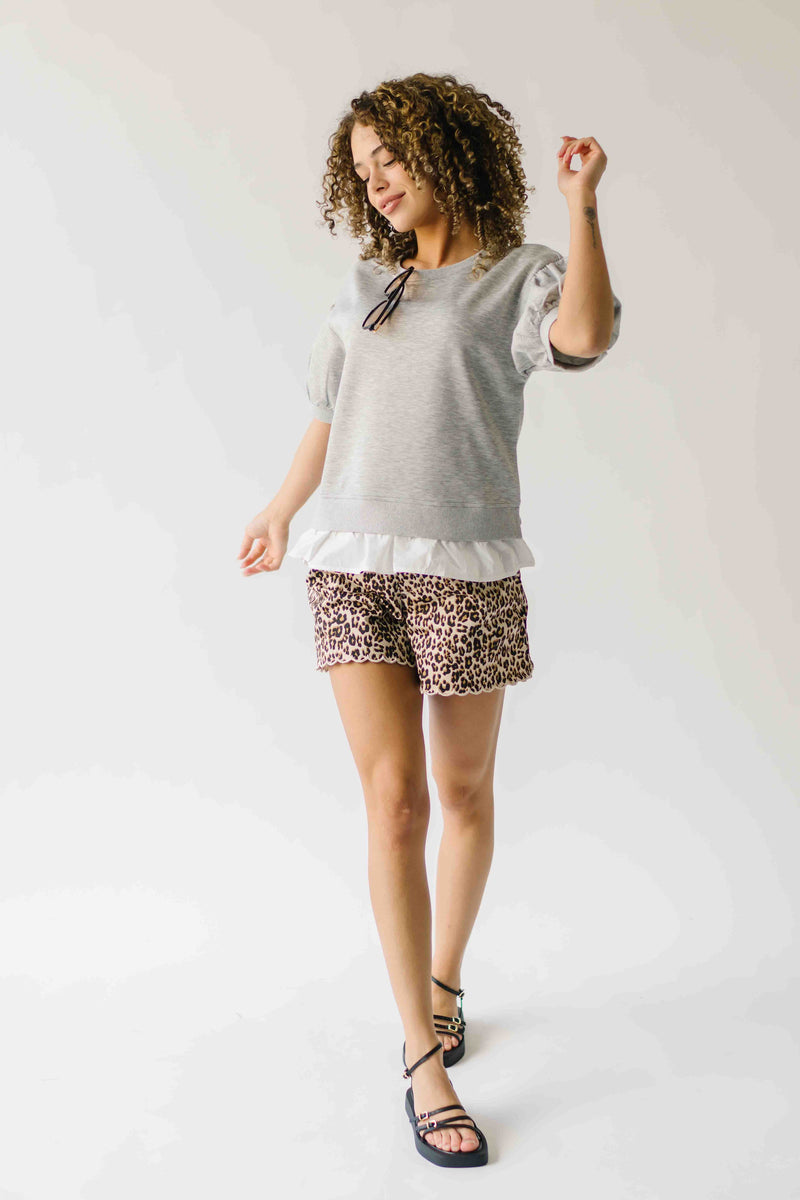 The Ingram Ruffle Hem Pullover in Heather Grey