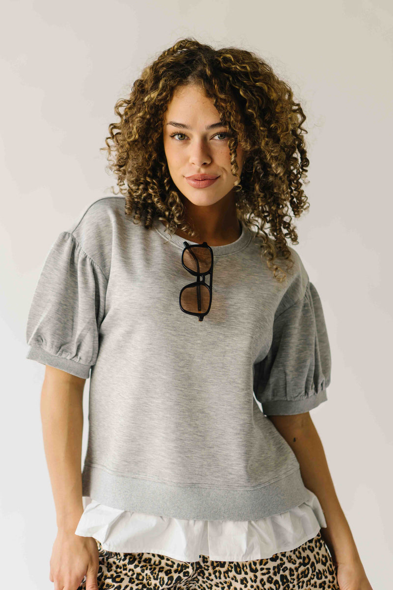 The Ingram Ruffle Hem Pullover in Heather Grey