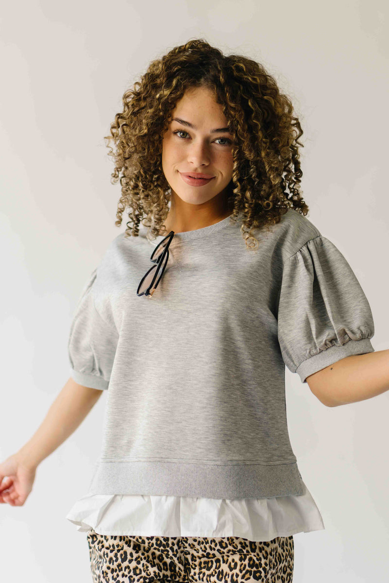 The Ingram Ruffle Hem Pullover in Heather Grey