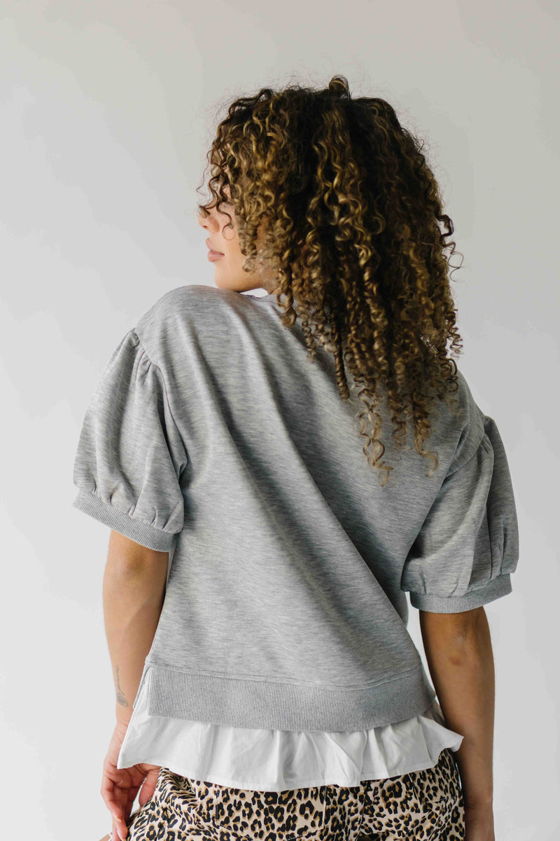 The Ingram Ruffle Hem Pullover in Heather Grey
