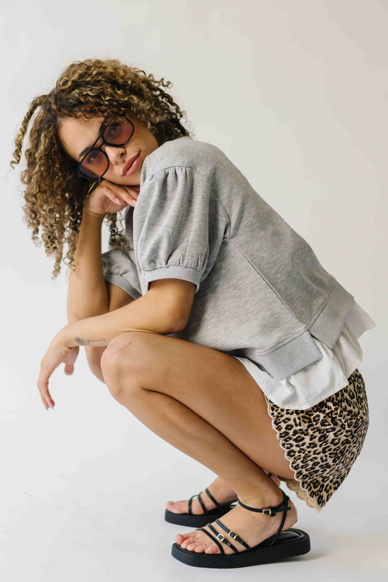 The Ingram Ruffle Hem Pullover in Heather Grey