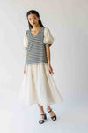 The Rowland Puff Sleeve Blouse in Black + White Stripe