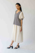 The Rowland Puff Sleeve Blouse in Black + White Stripe