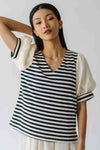 The Rowland Puff Sleeve Blouse in Black + White Stripe