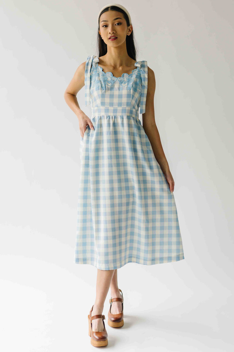 The Divya Tank Checkered Midi Dress in Baby Blue