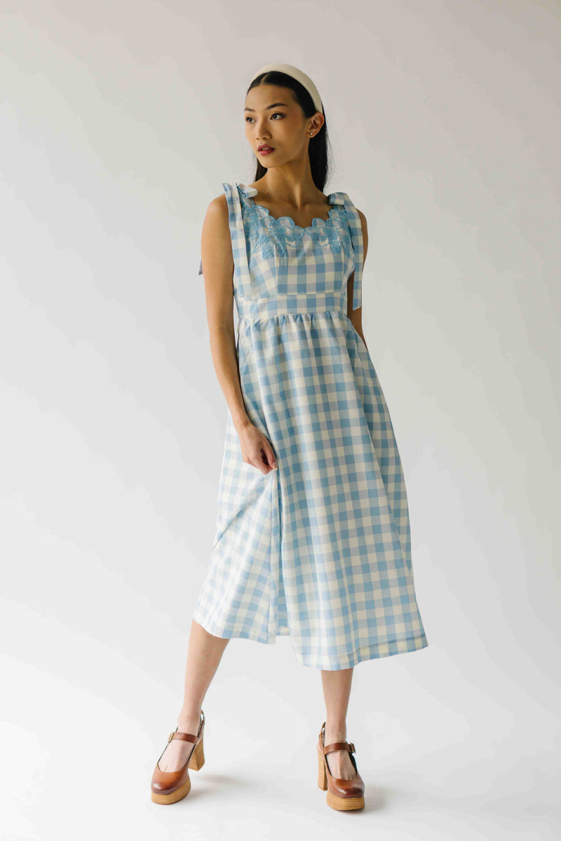 The Divya Tank Checkered Midi Dress in Baby Blue