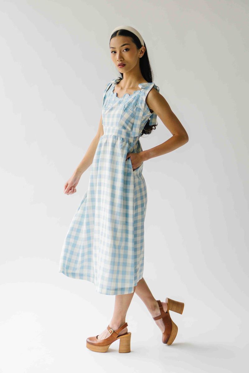 The Divya Tank Checkered Midi Dress in Baby Blue