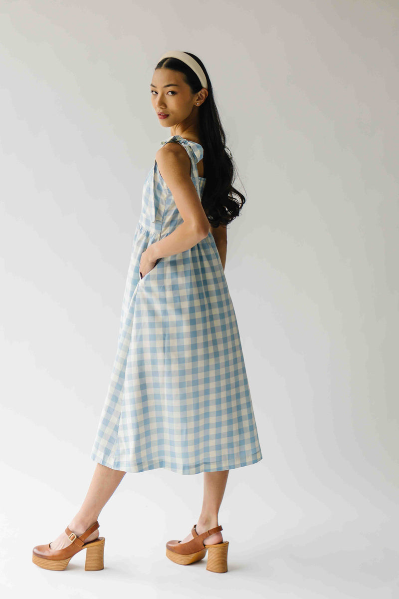 The Divya Tank Checkered Midi Dress in Baby Blue