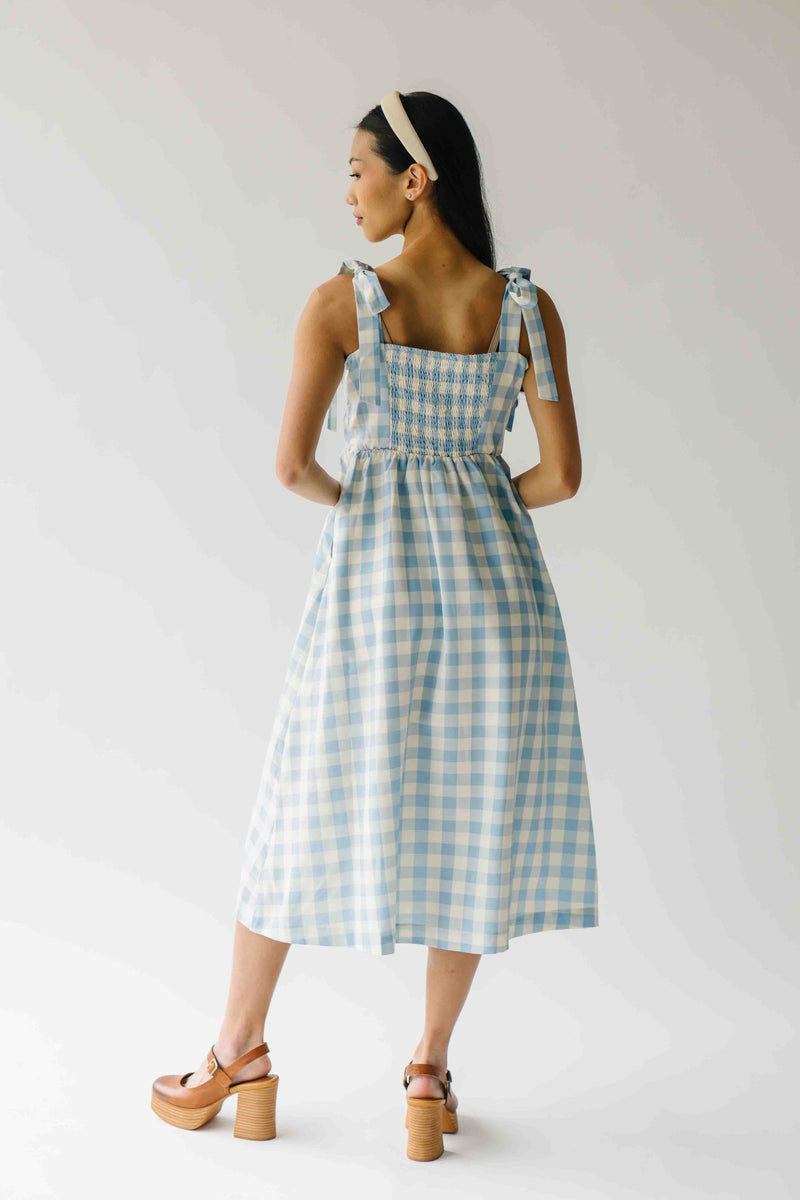 The Divya Tank Checkered Midi Dress in Baby Blue