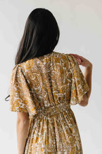 The Langston Flutter Sleeve Floral Maxi Dress in Antique Gold