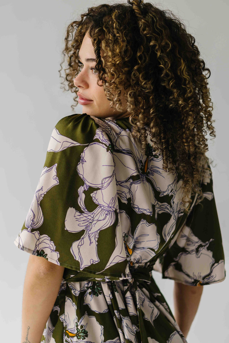 The Romano Piped Detail Floral Maxi Dress in Olive