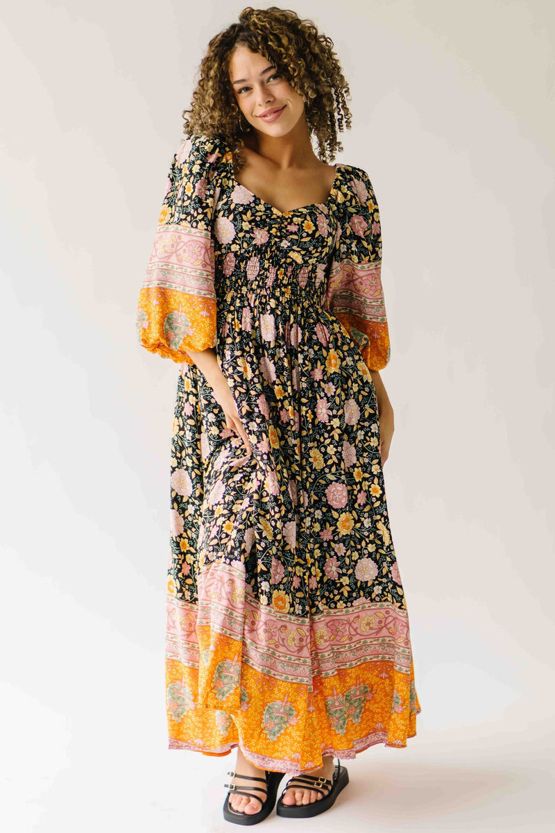 The Irby Patterned Maxi Dress in Black Floral