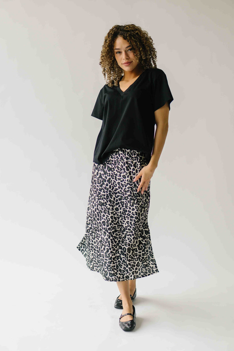 The Hawes Satin Midi Skirt in Snow Leopard