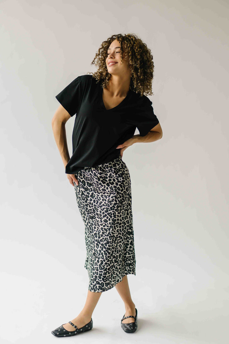 The Hawes Satin Midi Skirt in Snow Leopard