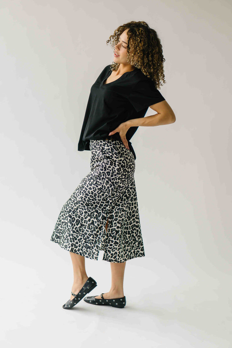 The Hawes Satin Midi Skirt in Snow Leopard