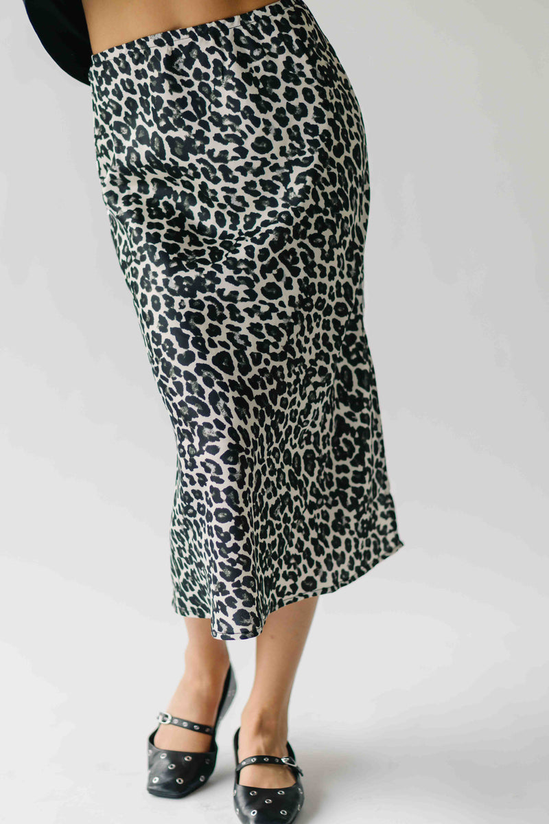 The Hawes Satin Midi Skirt in Snow Leopard