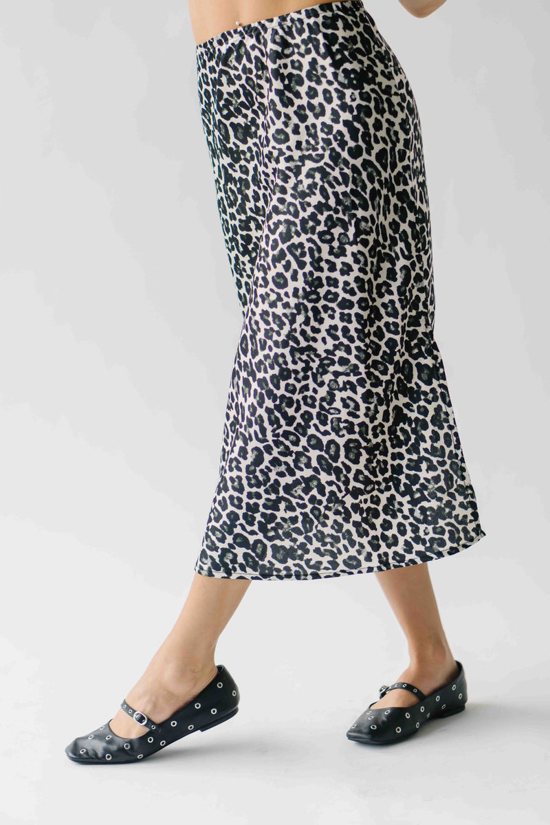 The Hawes Satin Midi Skirt in Snow Leopard