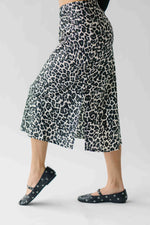 The Hawes Satin Midi Skirt in Snow Leopard