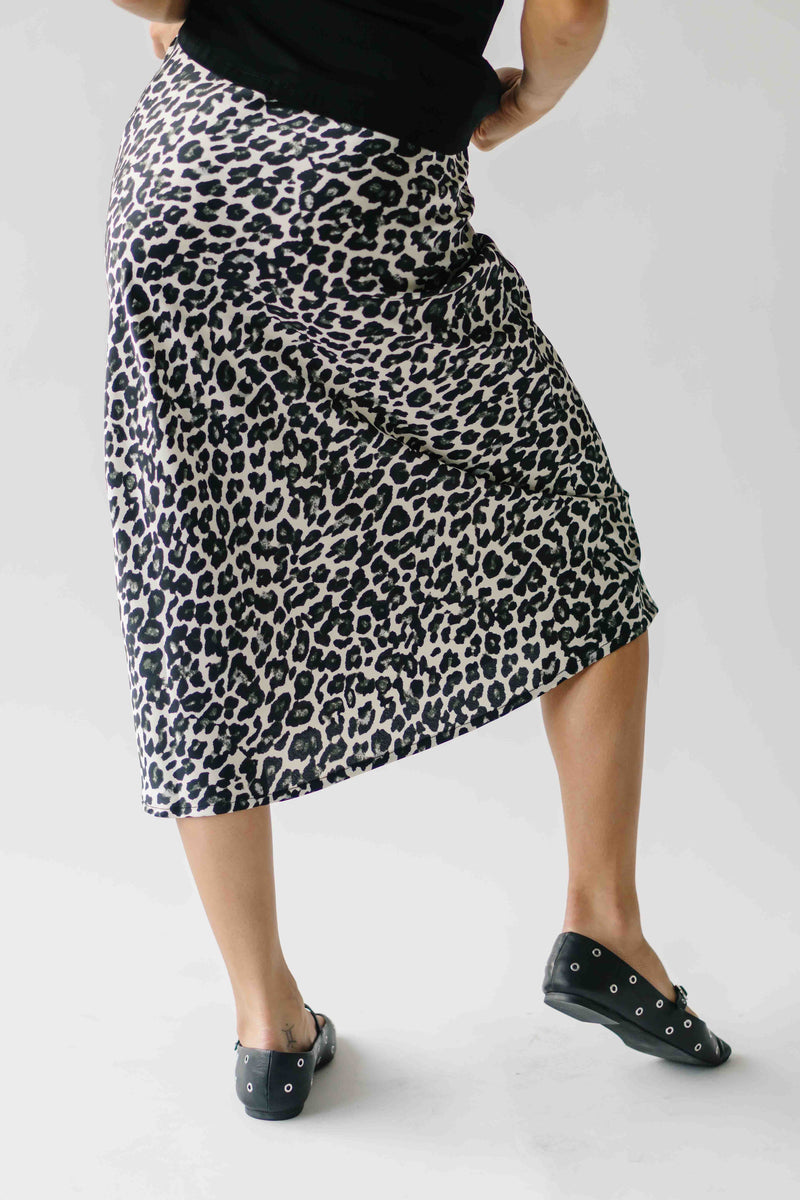 The Hawes Satin Midi Skirt in Snow Leopard