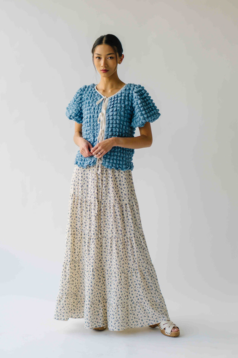 The Lassiter Bubble Textured Blouse in Denim Blue