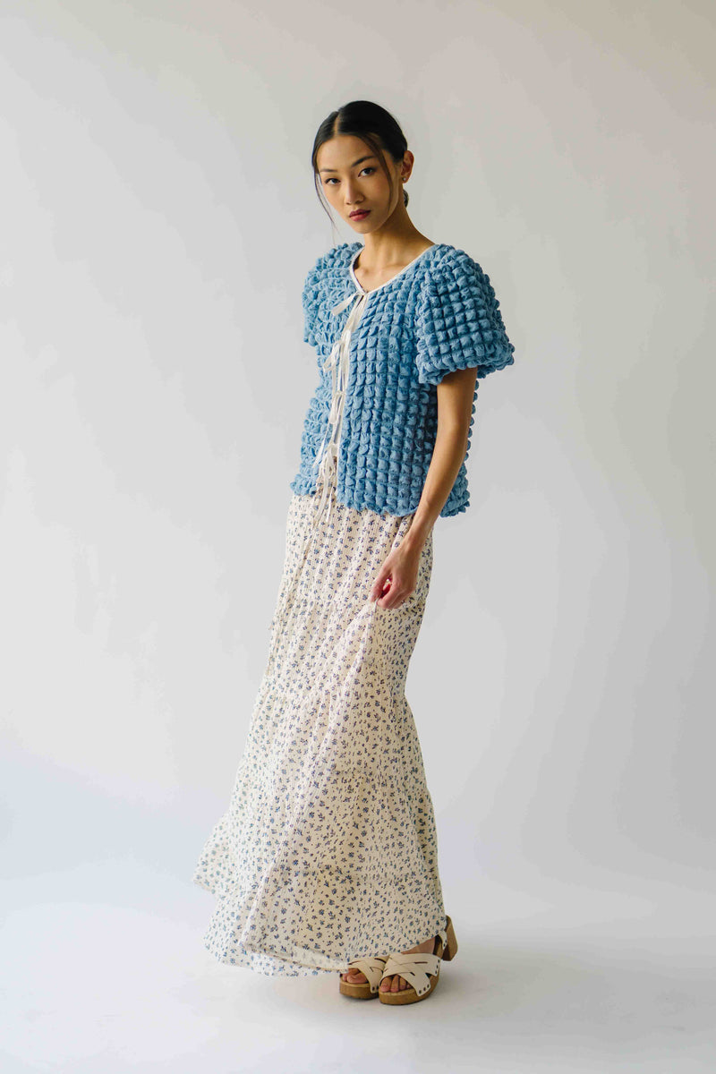 The Lassiter Bubble Textured Blouse in Denim Blue
