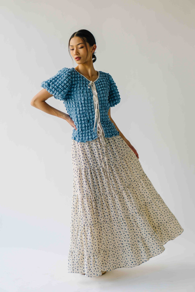 The Lassiter Bubble Textured Blouse in Denim Blue