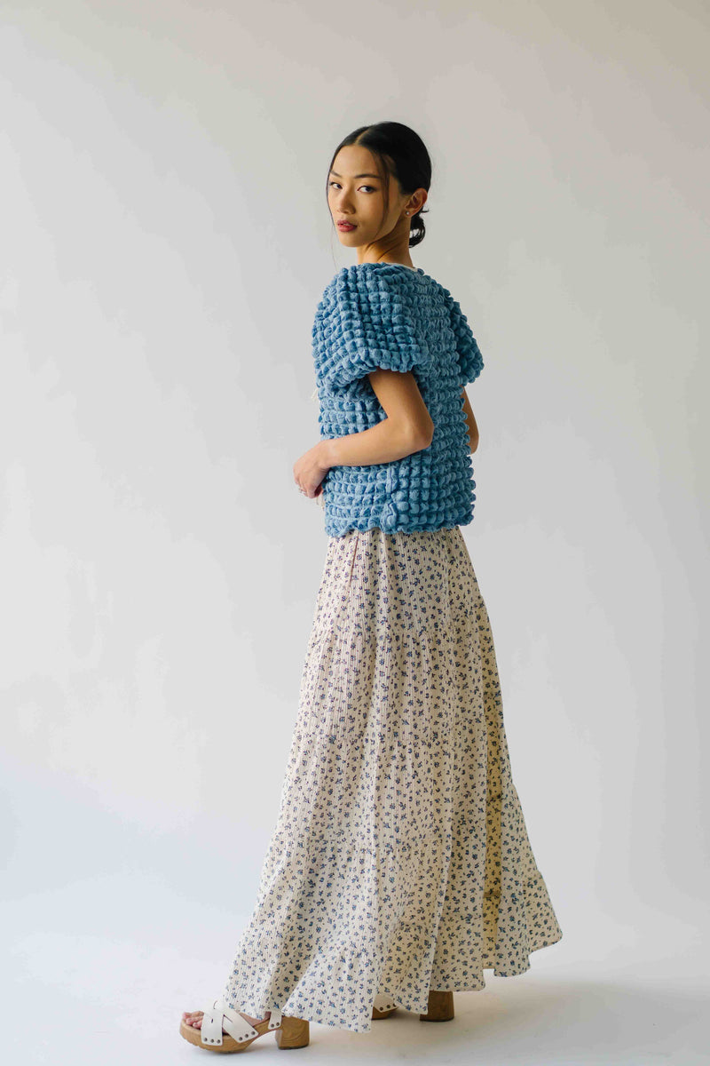 The Lassiter Bubble Textured Blouse in Denim Blue