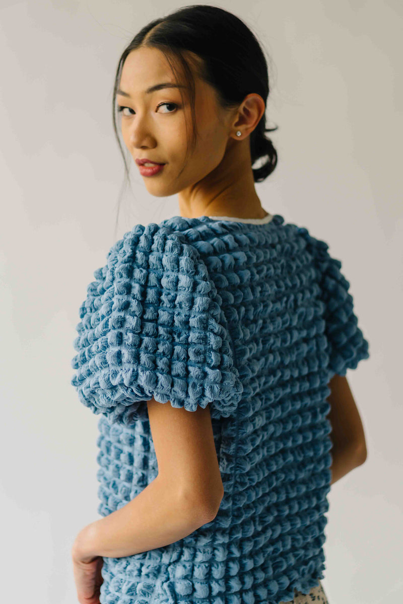 The Lassiter Bubble Textured Blouse in Denim Blue