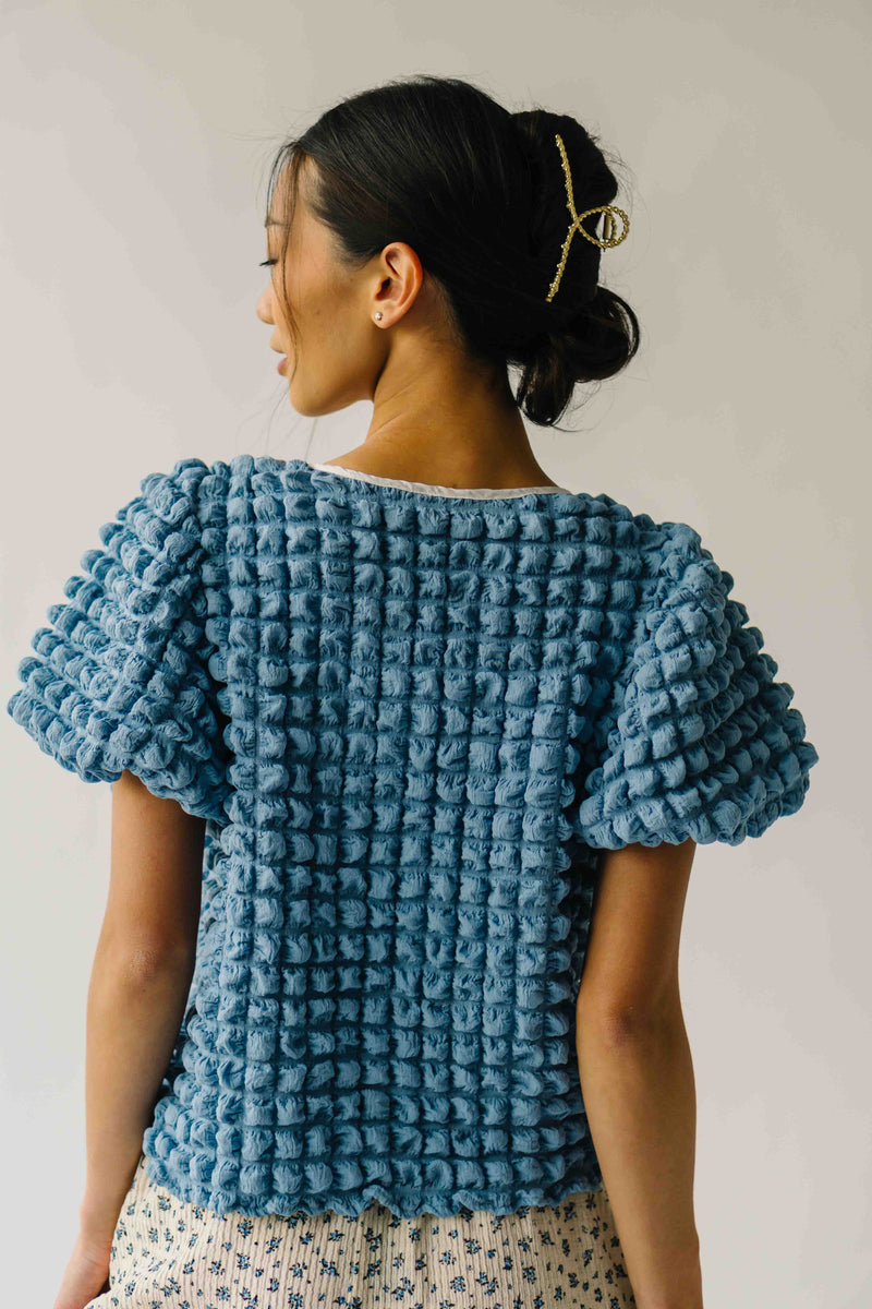 The Lassiter Bubble Textured Blouse in Denim Blue