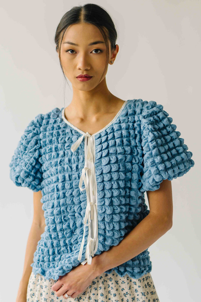 The Lassiter Bubble Textured Blouse in Denim Blue