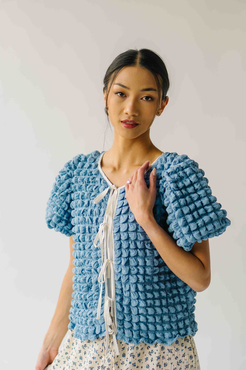 The Lassiter Bubble Textured Blouse in Denim Blue