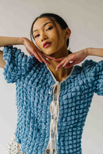 The Lassiter Bubble Textured Blouse in Denim Blue