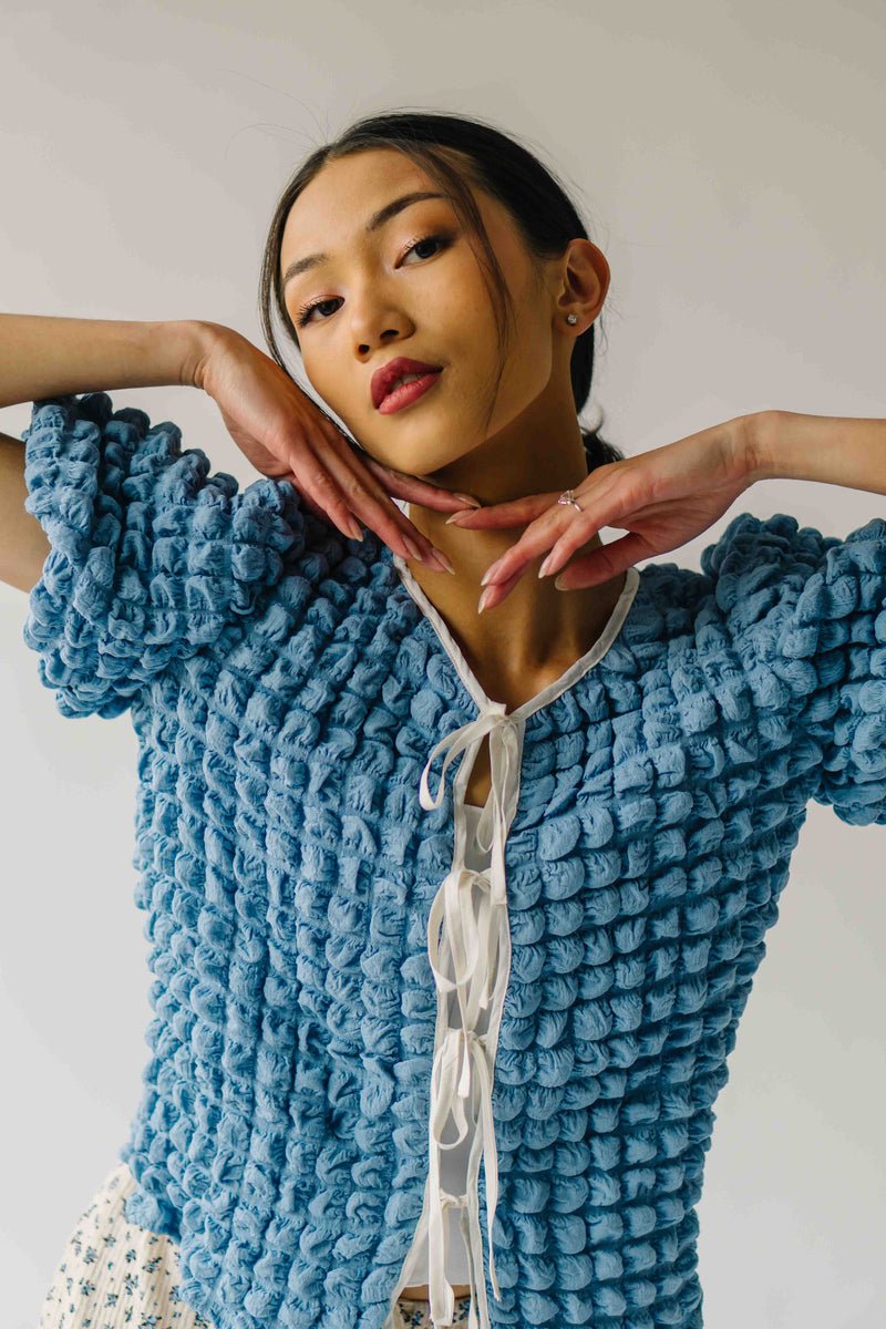 The Lassiter Bubble Textured Blouse in Denim Blue