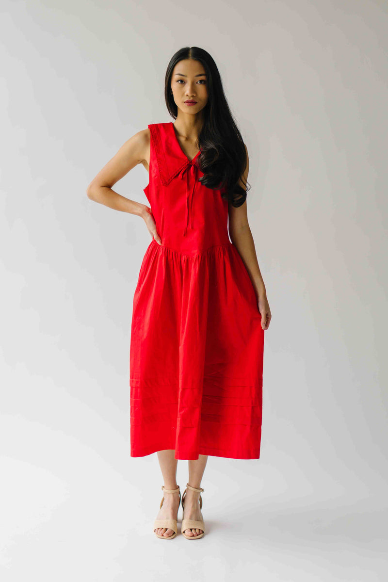 The Reinford Collared Midi Dress in Tomato Red