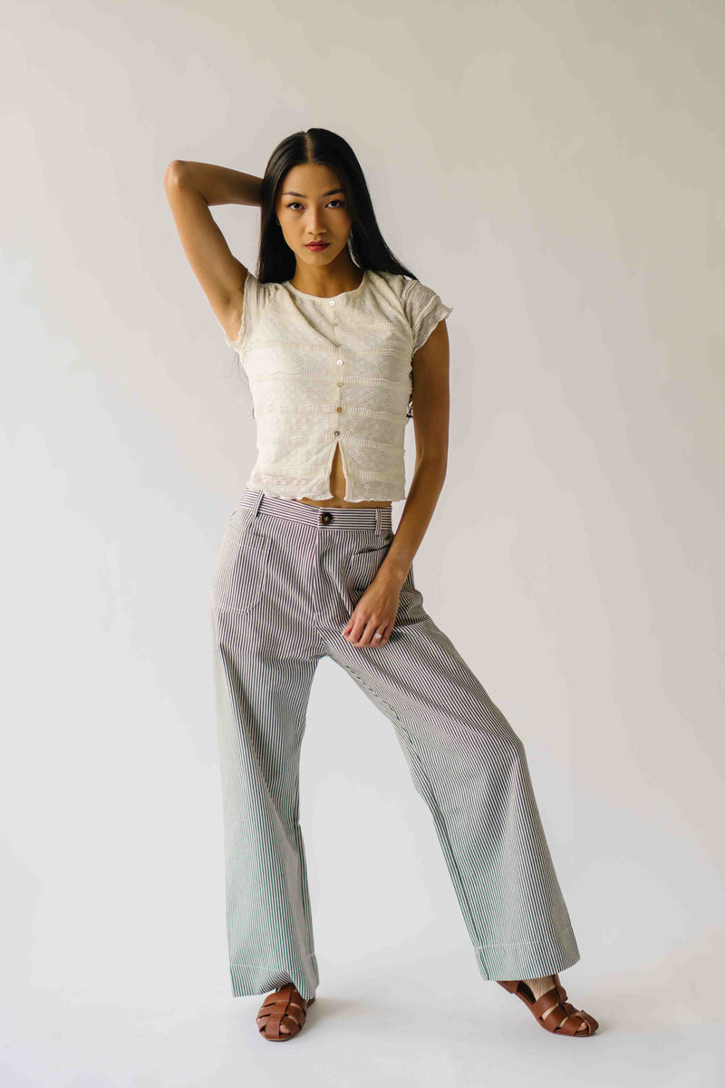 The Driska Striped Wide Leg Pant in Black + Cream