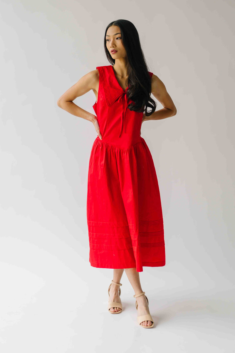 The Reinford Collared Midi Dress in Tomato Red
