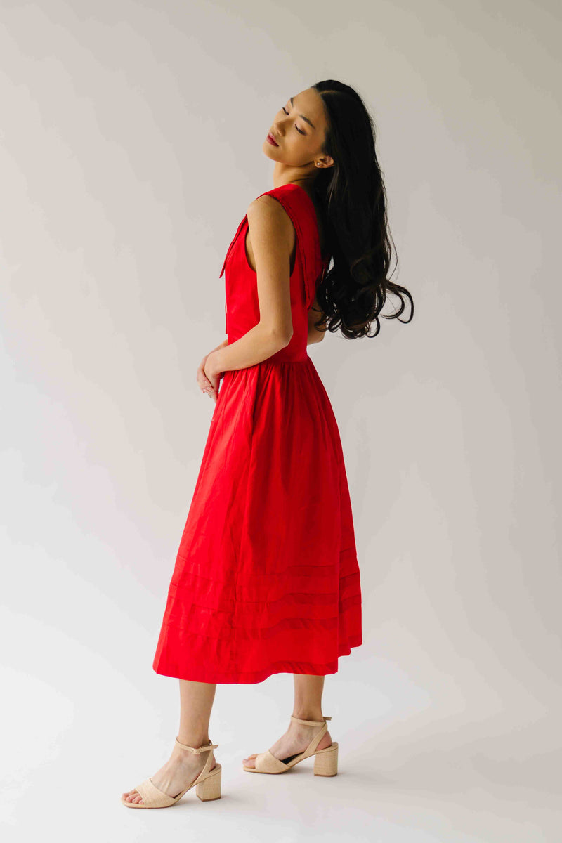 The Reinford Collared Midi Dress in Tomato Red