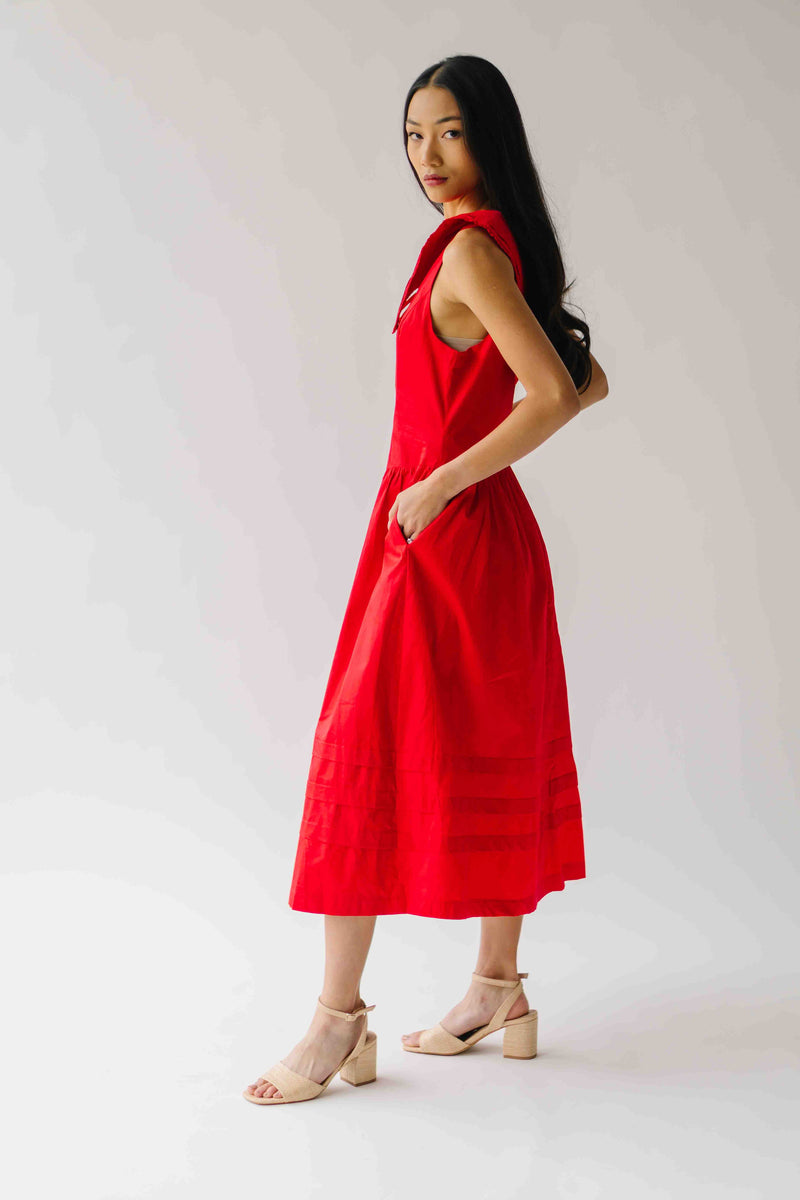 The Reinford Collared Midi Dress in Tomato Red