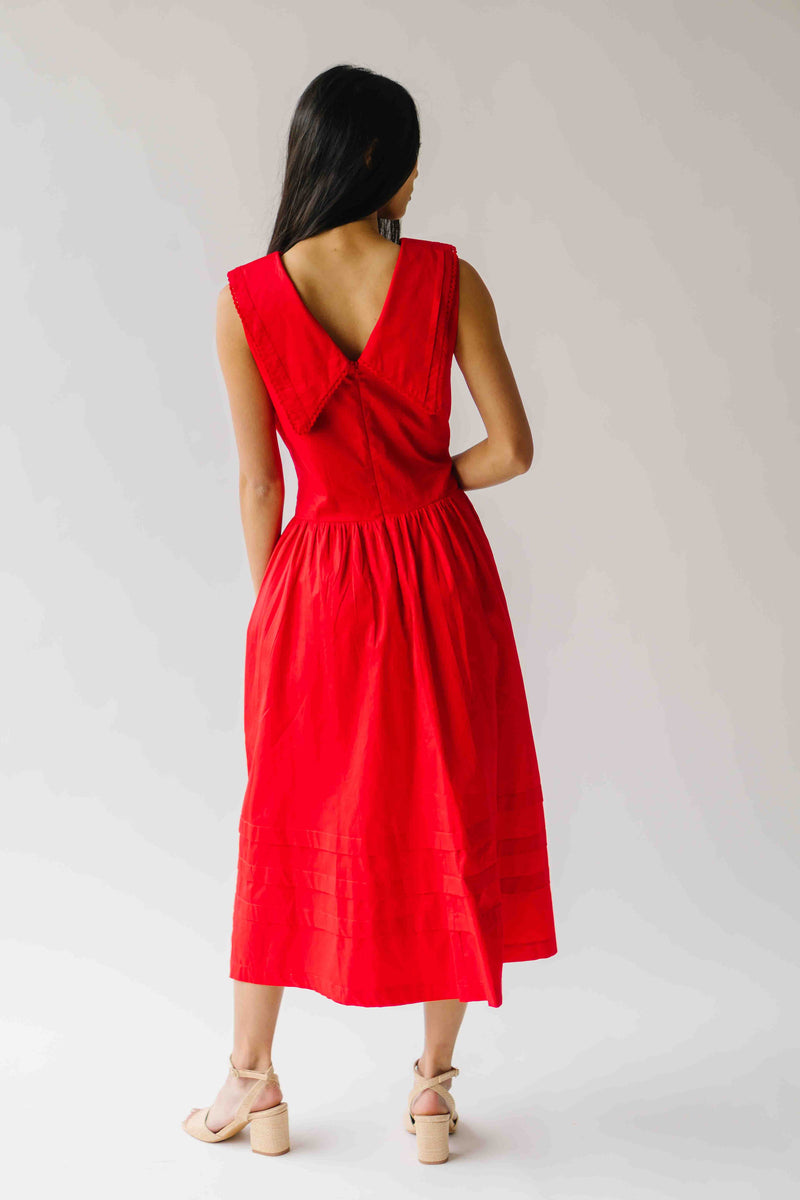 The Reinford Collared Midi Dress in Tomato Red