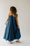 The Hemsley Embroidered Bubble Midi Dress in Blue + Ivory