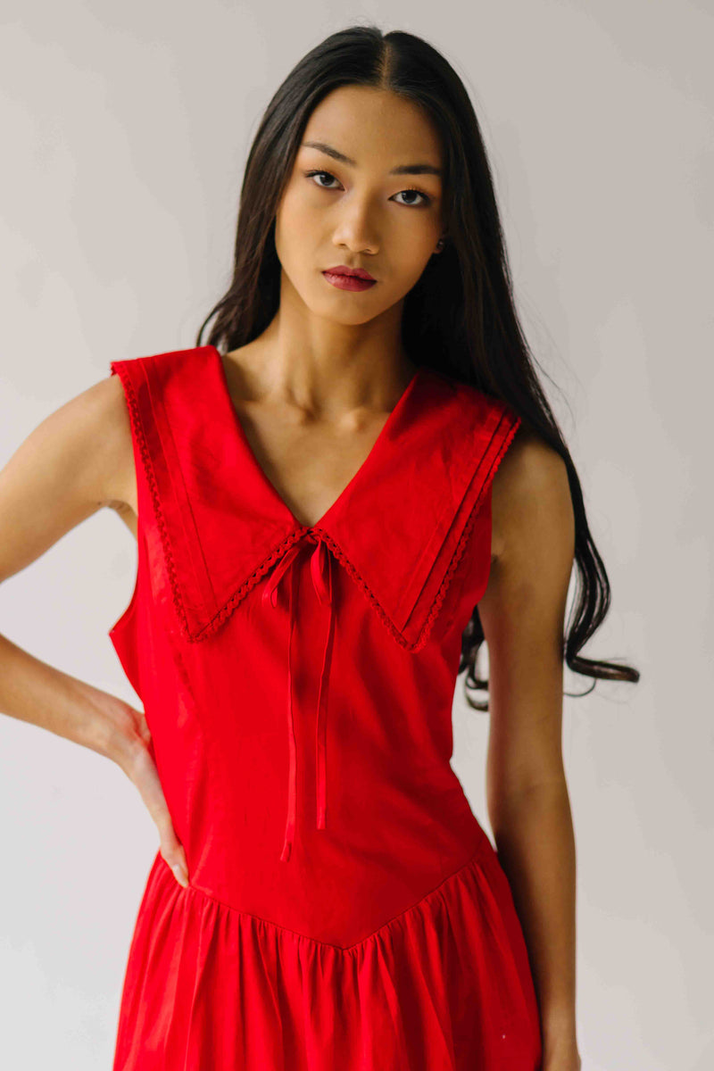 The Reinford Collared Midi Dress in Tomato Red